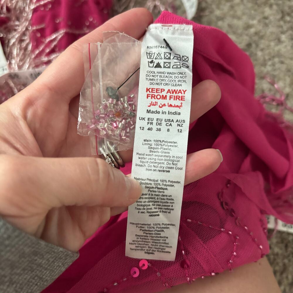 NWT Nasty Gal Tassel Beaded Mini Shift Dress Size 8 Party Hot Pink Festival - Picture 11 of 13